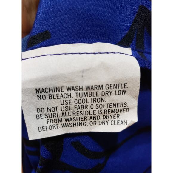 Vintage Caron Chicago Sheath Dress S Blue Patterned Cowl Neck Tie Waist Back Zip - Picture 6 of 12